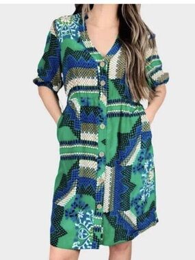ANTHROPOLOGIE Moulinette Soeurs Silk Rainforest Morning Shirt Dress